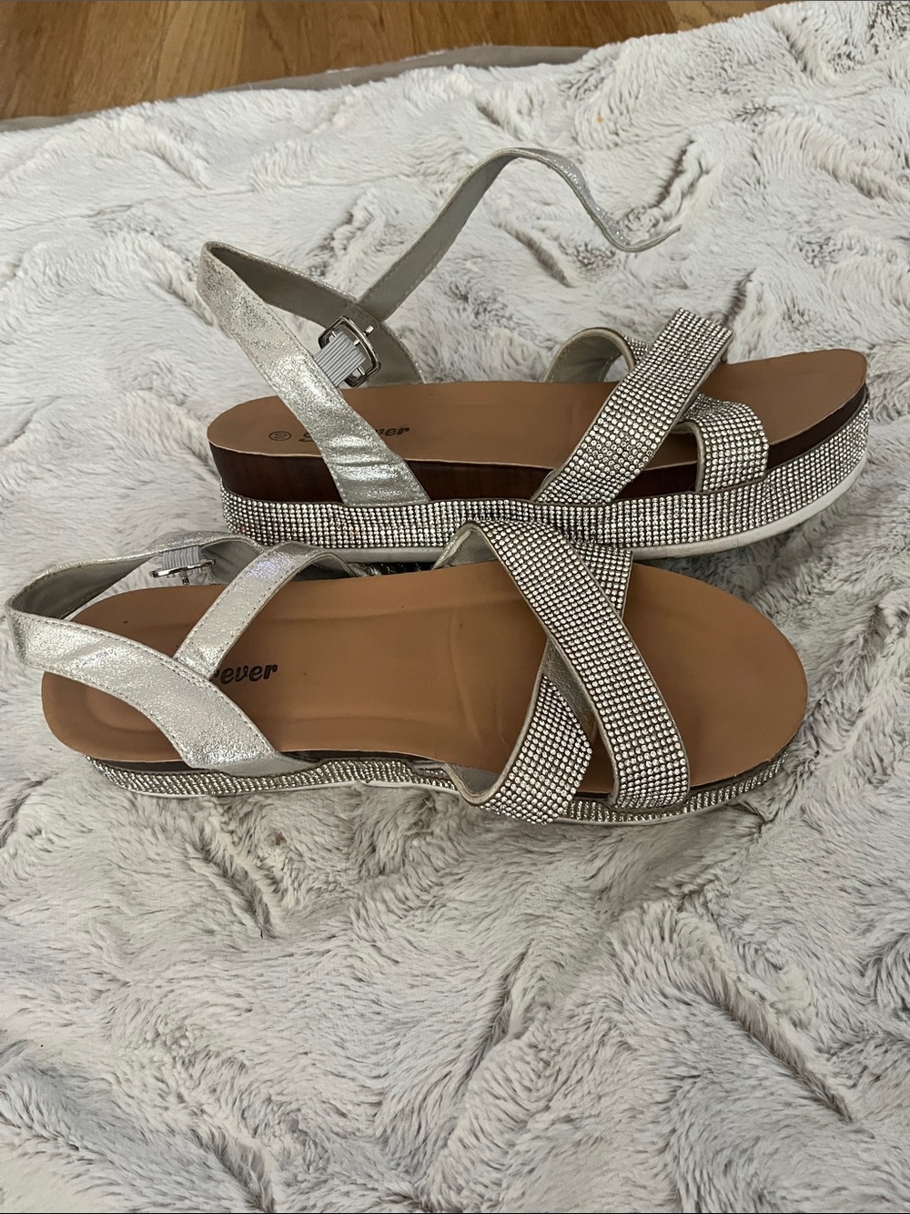 Forever 21 Silver Rhinestone Platform Sandals